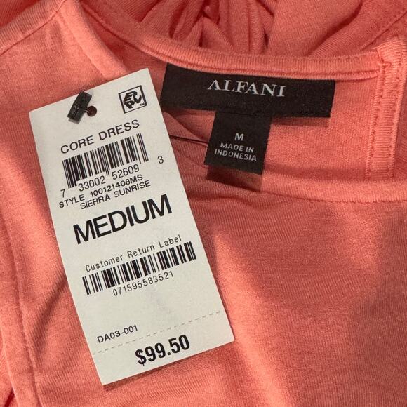 Alfani Medium Tiered Midi Dress Sleeveless Round Neck Keyhole Coral New - Picture 7 of 9